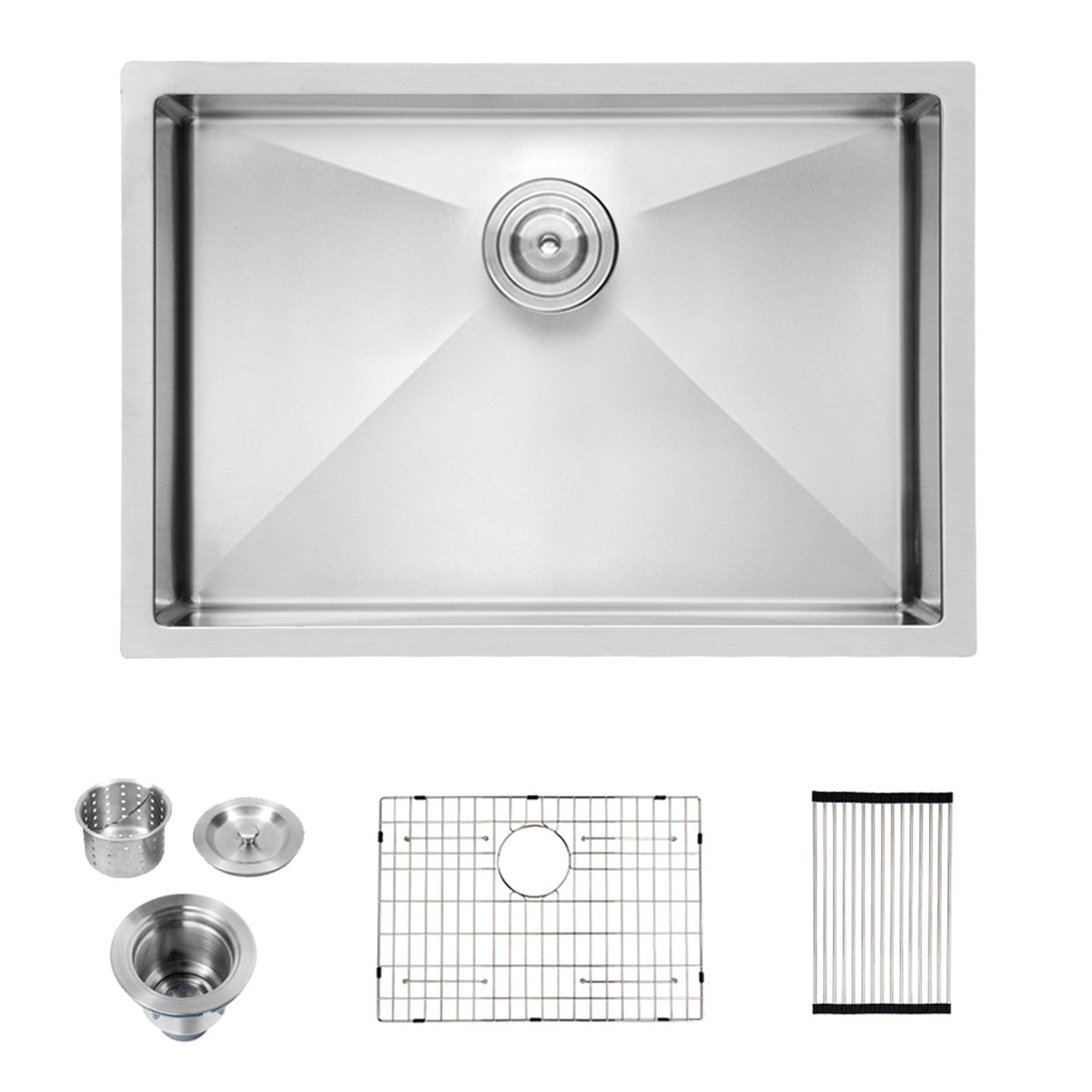 28" Undermount Kitchen Sink With, 10" Deep, Single Bowl, Rounded Corners - Brushed Nickel
