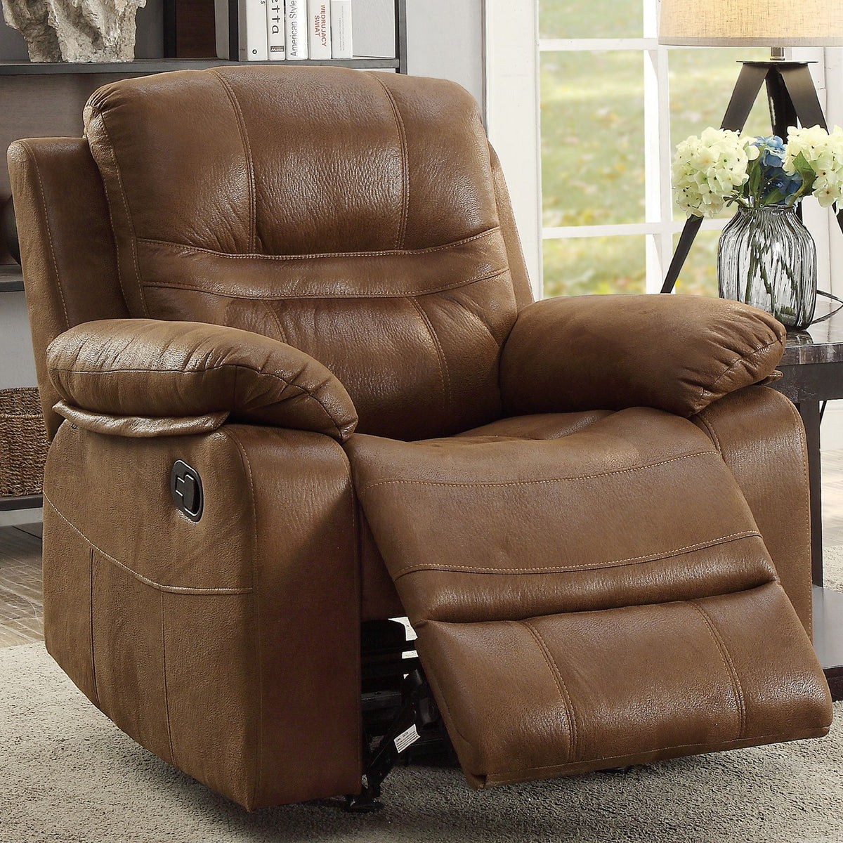 Sillón reclinable manual con apoyabrazos acolchados y reposacabezas - Marrón oscuro