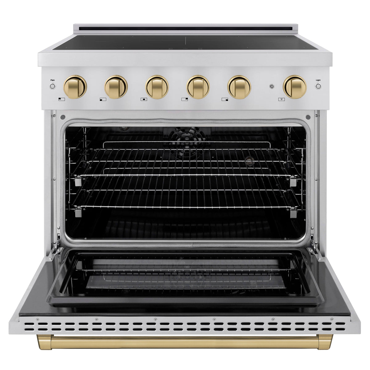 ZLINE - 36 in. Wide 5 Elements Autograph 5.2 cu. ft. Paramount Freestanding Induction Range with Electric Oven w/ Bronze Accents - Stainless Steel