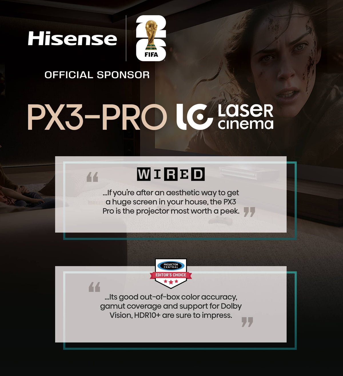 Hisense - PX3-PRO Triple Laser UST Projector, 80"-150", 4K Google TV, IMAX Enhanced, Dolby Vision, 3000 Lumens, Designed for Xbox - Black