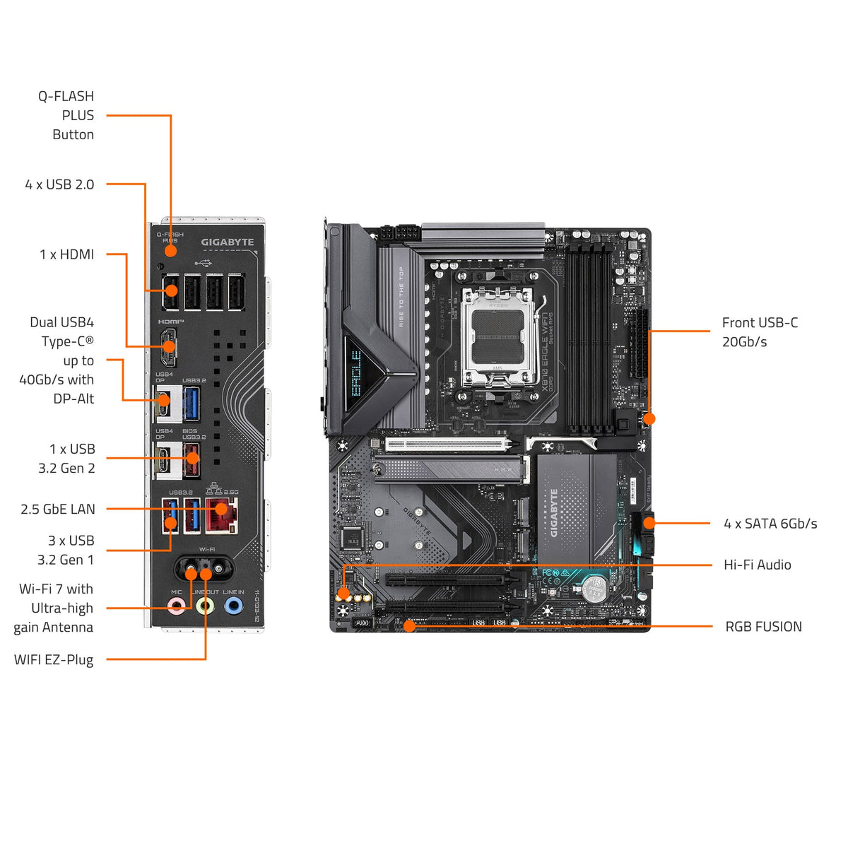 GIGABYTE - X870 EAGLE WIFI7 (Socket AM5) AMD X870 ATX DDR5 Wi-Fi 7 Motherboard - Black