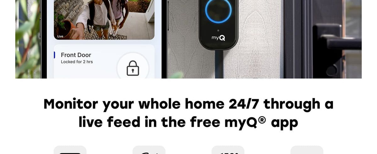 Chamberlain - myQ Video Doorbell | 2K Camera, Battery/Wired, Color Night Vision, Live View with 2-Way Talk, Motion Detection & Alerts - Black