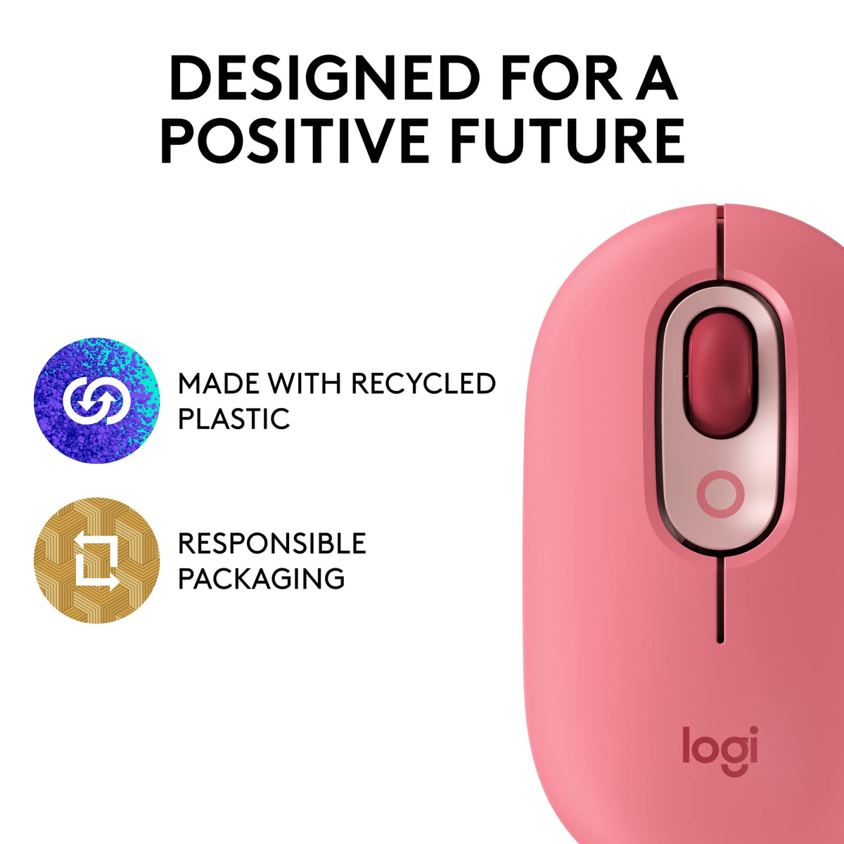 Logitech - POP Mouse Wireless Bluetooth Optical Ambidextrous Mouse with Customizable Emojis - Wireless - Heartbreaker Rose
