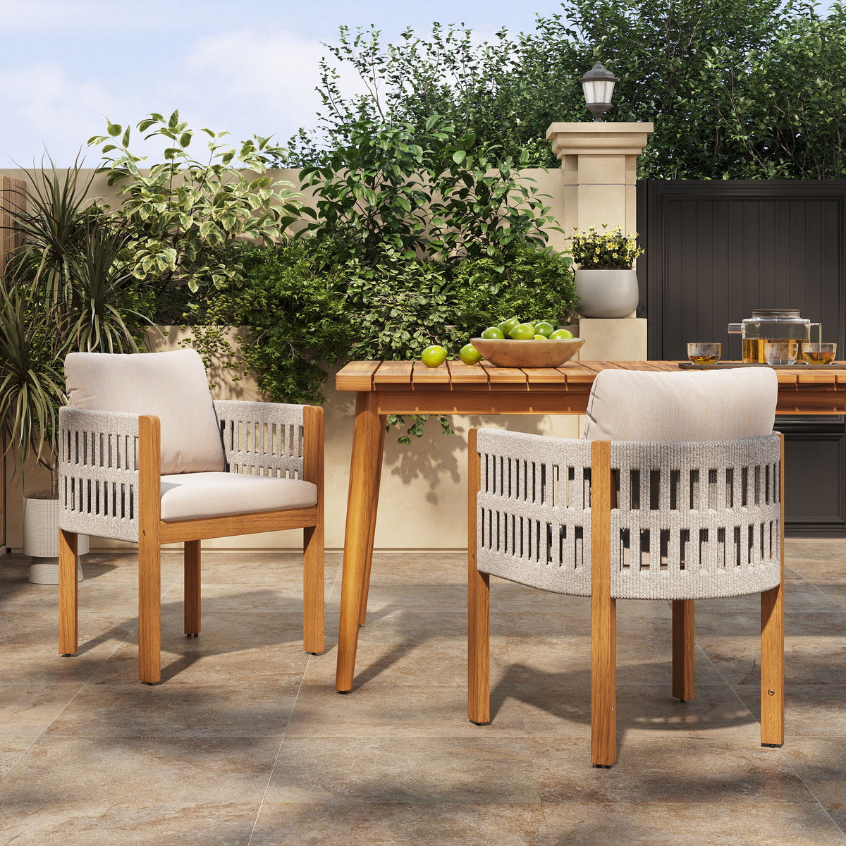 Outdoor Dining Chairs With Mix Rope Handles (Set of 2)