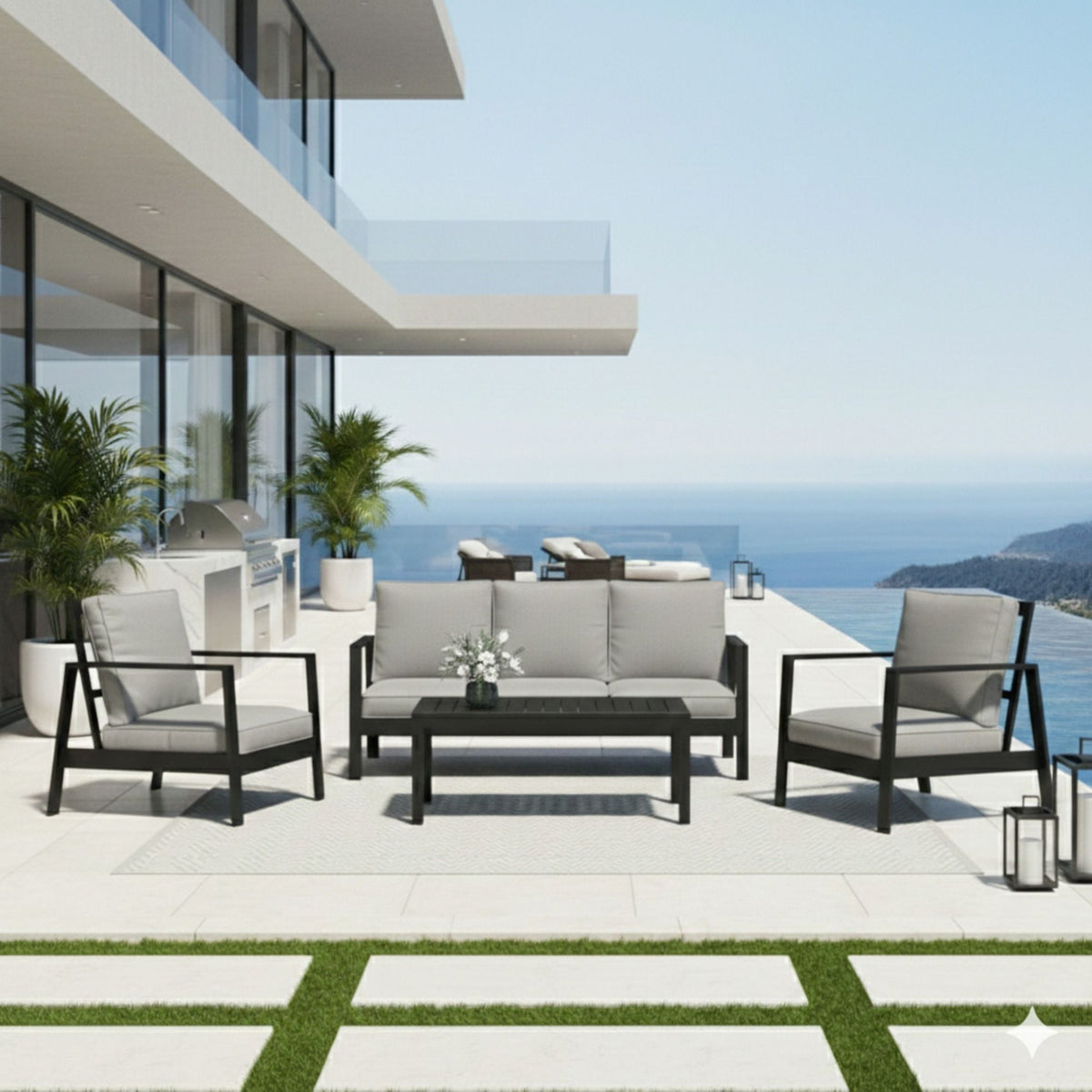 Juego moderno de muebles de patio exterior de 5 plazas con mesa de centro