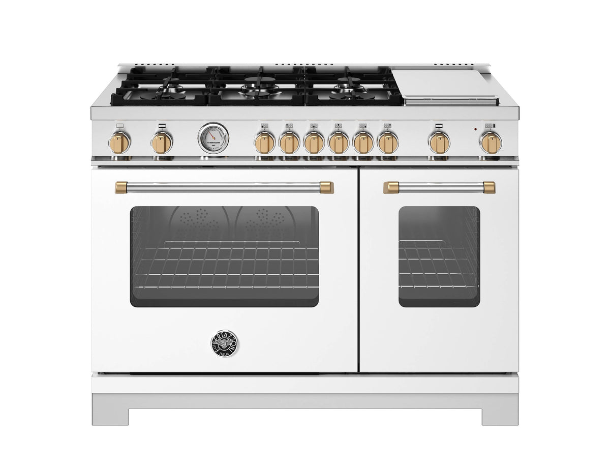Bertazzoni - 48" Master Series Dual Fuel Range - Bianco Matt/Gold - White