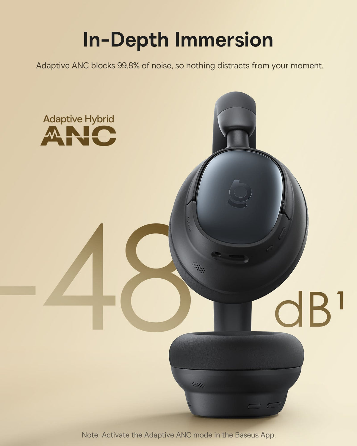 Baseus - Bowie MH1 Over-Ear Headphones - Adaptive Hybrid ANC,LDAC Hi-Res,80-Hour Playtime,Bluetooth 6.0 - Black