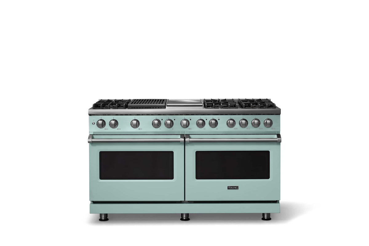 Viking - 60"W. 8 Burner Pro 5 Series 9.4 Cu. Ft. Freestanding Sealed 8 Burner Dual Fuel Convection Range/Griddle/Grill - Splash