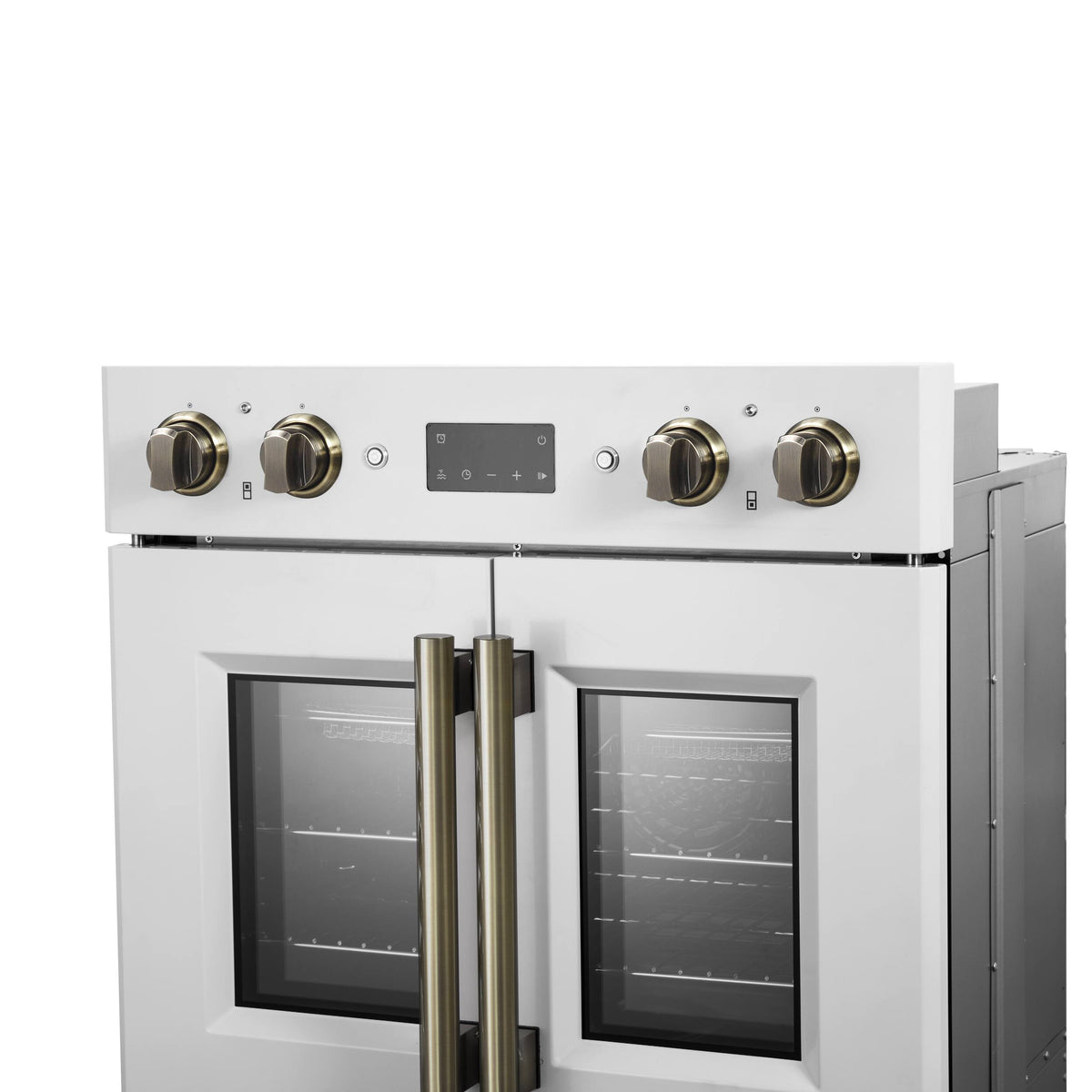 Forno Appliances - Asti 7.36 Cu. Ft. Electric Double Wall Oven with Upper French Doors and Antique Brass Accents - White