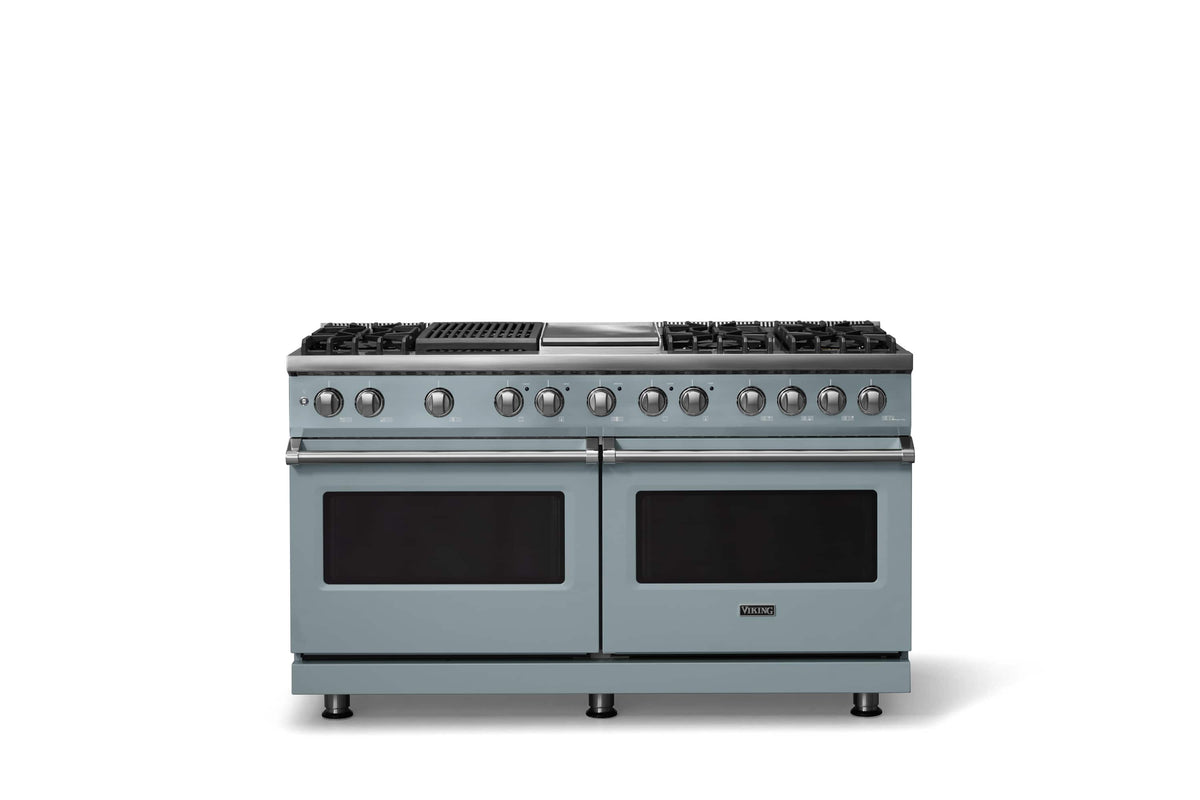 Viking - 60"W. 8 Burner Pro 5 Series 9.4 Cu. Ft. Freestanding Sealed 8 Burner Dual Fuel Convection Range/Griddle/Grill - November Sky