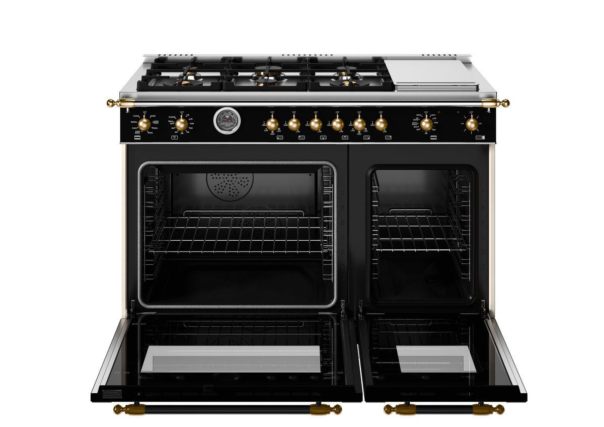 Bertazzoni - 48" Heritage Series Dual Fuel Range - Nero Matt/Gold - Black