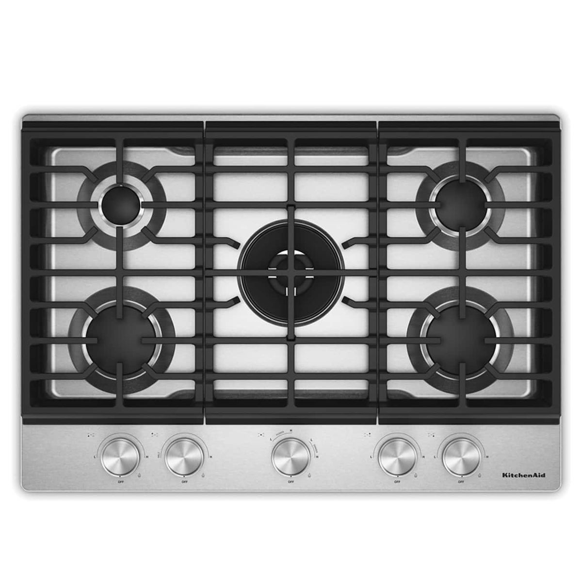 KitchenAid 30 in. Gas Cooktop with 5 Burners and Integrated Wok Grate - Stainless Steel