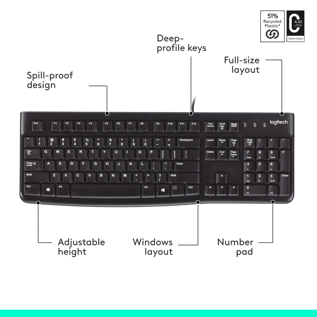 Logitech - K120 Full-size Wired Membrane Keyboard for PC with Spill-Resistant Design - Black