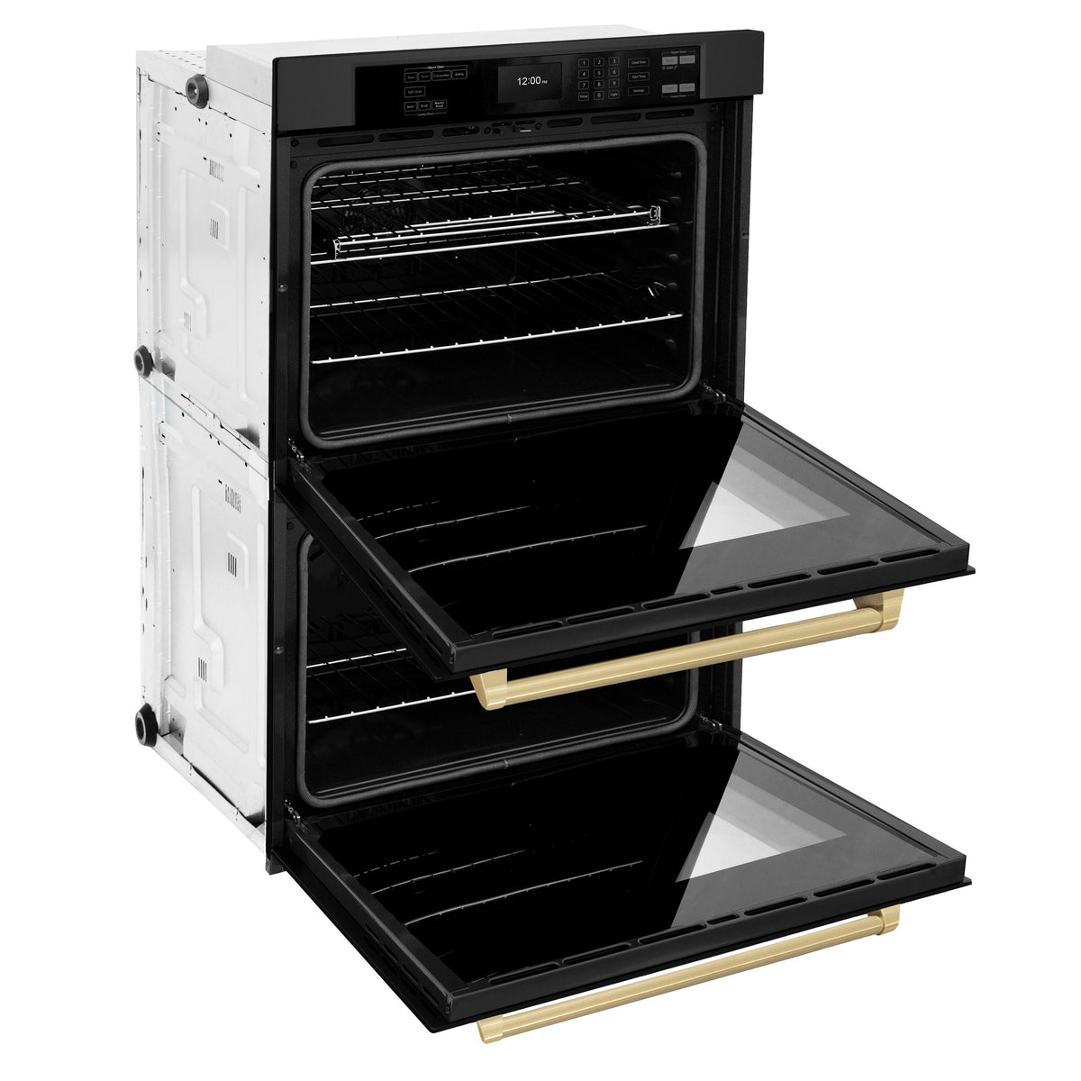 ZLINE - 30 in. Autograph Double Wall Oven w/ Air Fry in Black Stainless & Bronze Handles - Black Stainless Steel