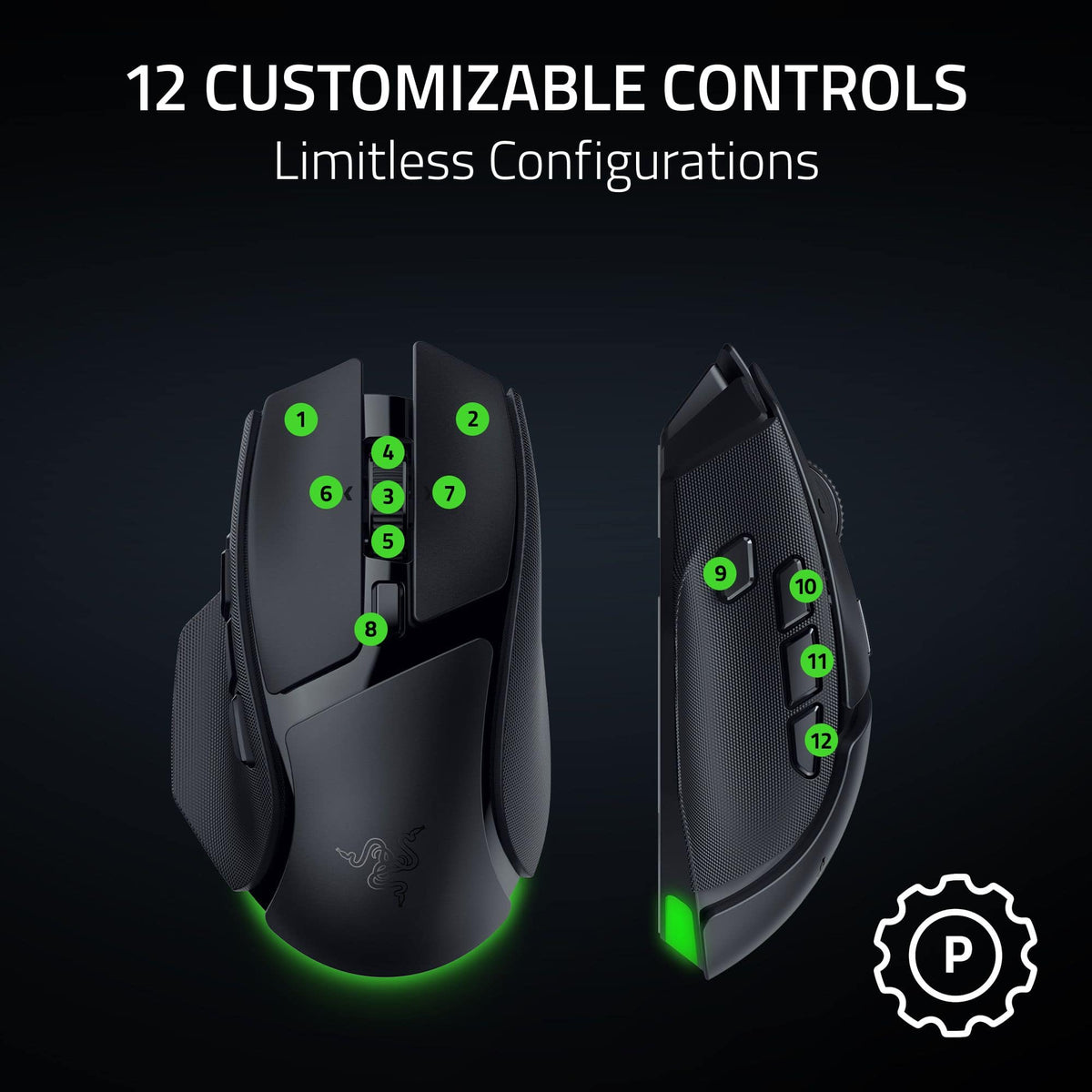 Razer - Basilisk V4 HyperSpeed Ergonomic Gaming Mouse with Chroma RGB Underglow - Wireless - Black