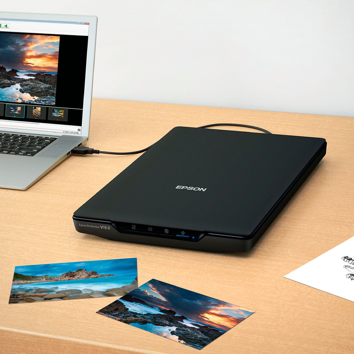 Epson - Perfection V19 II Color Photo and Document Flatbed Scanner - Black