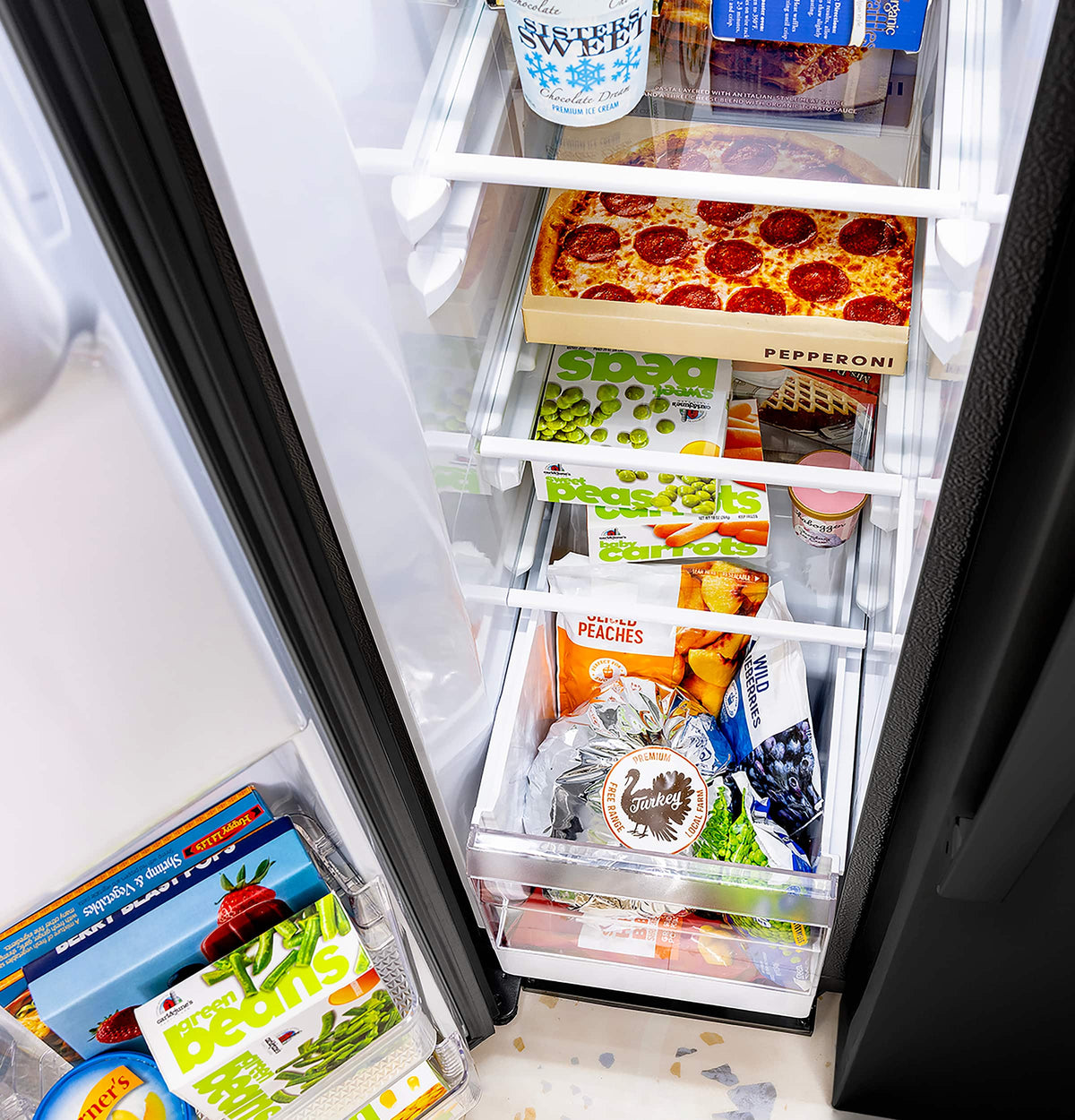 GE - 36 in. Wide 23.6 Cu. Ft. Counter Depth Side-By-Side Refrigerator with Extra Tall Dispenser and In-Door Icemaker - Black
