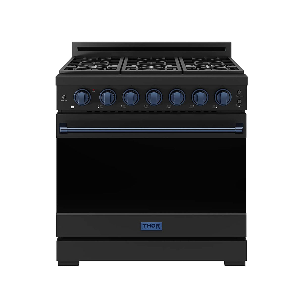 36 in. Wide 6 Burner Gordon Ramsay Series by Thor Kitchen 6.0 Cu. Ft Freestanding Gas Range with Navy Blue Hardware - Black