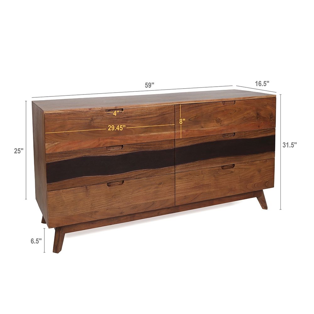 Sierra 6 Drawer Sideboard, Wood Credenza / Cabinets / Chests / Nightstands - Natural Wood / Brown