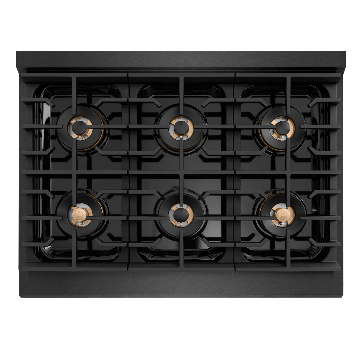ZLINE - 36 in. Wide 6 Burner Designer 5.2 cu. ft. Manual Clean Freestanding DuoPro Gas Range with Black and Bronze Accents - Black Satin Stainless Steel