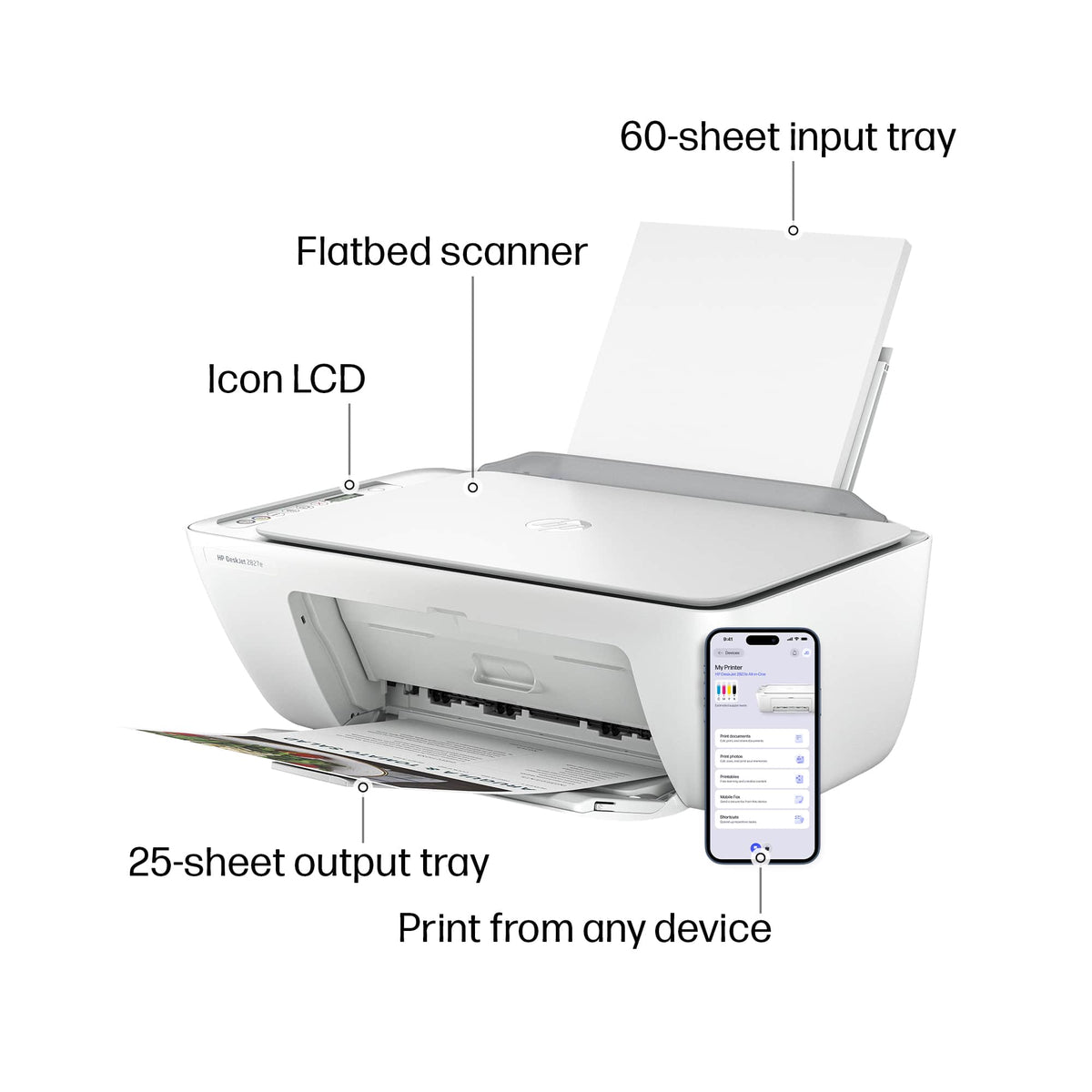 HP - DeskJet 2827e Wireless AI-Enabled All-in-One Inkjet Printer with 3 Months of Instant Ink - White