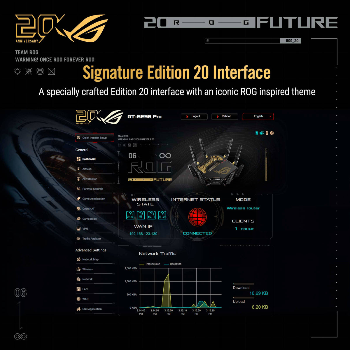 ASUS - ROG Rapture GT-BE98 Pro BE30000 Quad-Band Wi-Fi 7 Gaming Router - 20th Edition