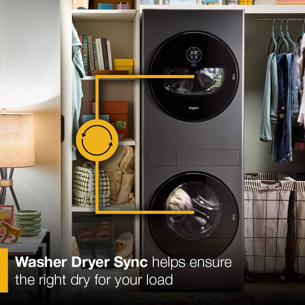 Whirlpool - 2.7 Cu. Ft. Washer and 4.3 Cu. Ft. Electric Dryer Ventless Heat Pump Laundry Tower and Energy Star - Titanium Metallic