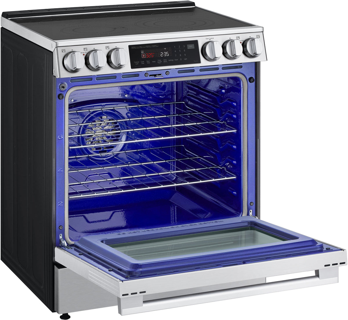 LG - 30-in Wide 6.3 Cu. Ft. Slide-In Electric True Convection Range with 5 Elements, InstaView and 2 UltraHeat Elements - Stainless Steel