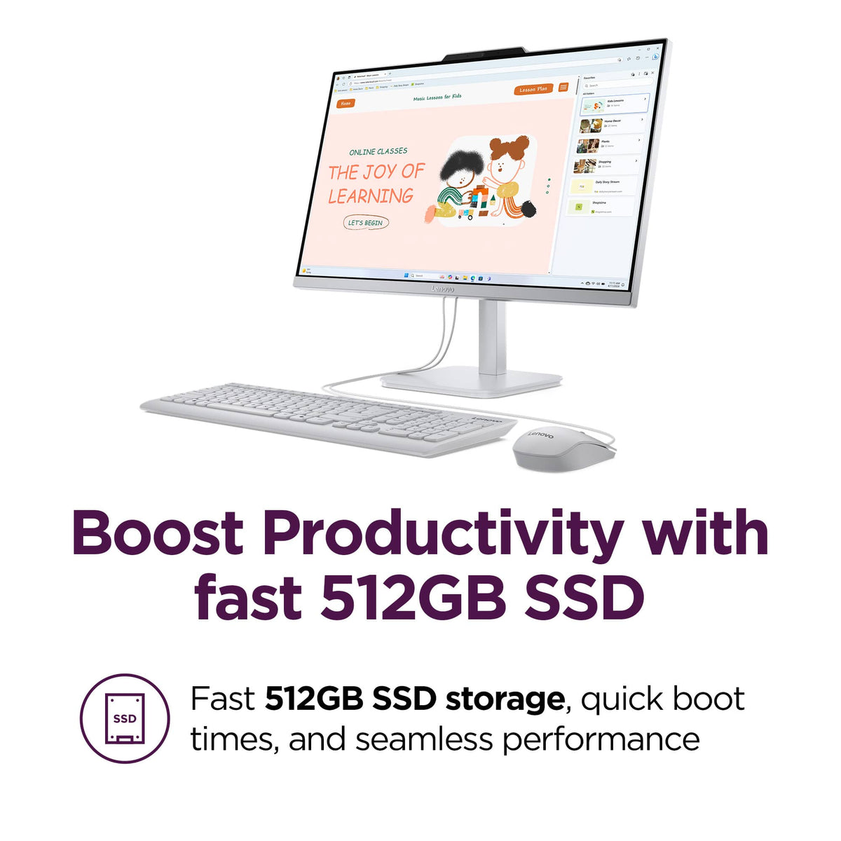 Lenovo - A100 23.8" Full HD All-In-One -Core i3 N305 - 16GB Memory - 512GB SSD - Cloud Grey