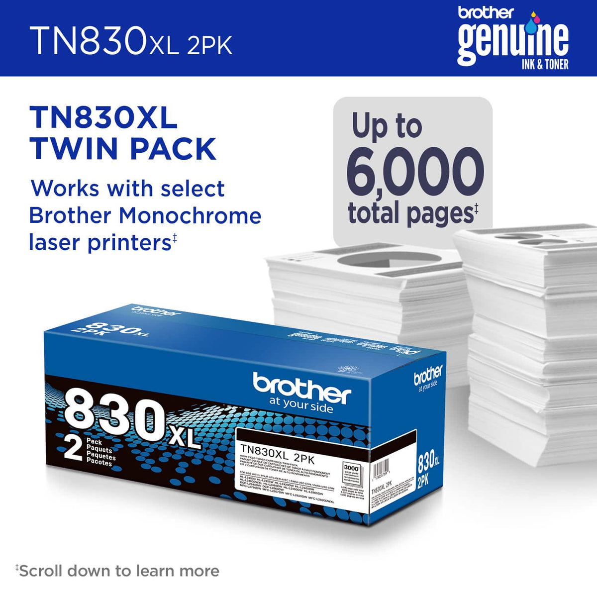 Brother - TN830XL 2-Pack High-Yield Toner Cartridges - Black