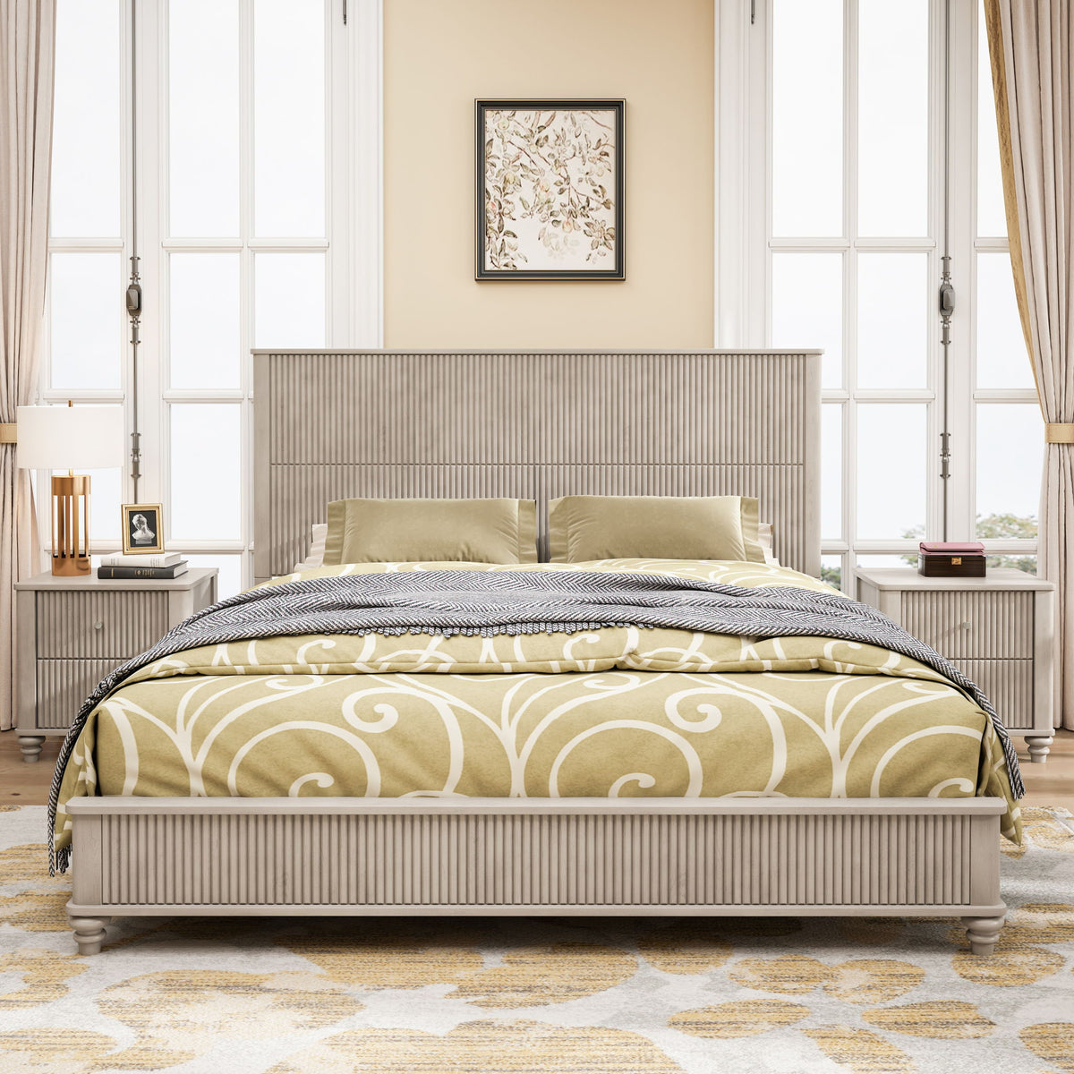 Estructura de cama de plataforma y cabecero alto