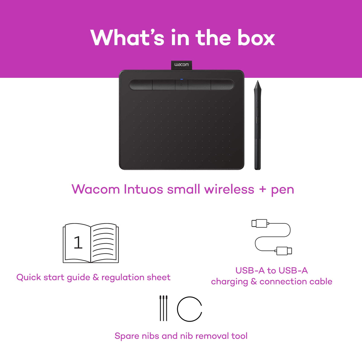 Wacom - Intuos Small Bluetooth Graphics Drawing Tablet, Includes Training & Software; Works w/ Chromebook Mac Android & Windows - Black