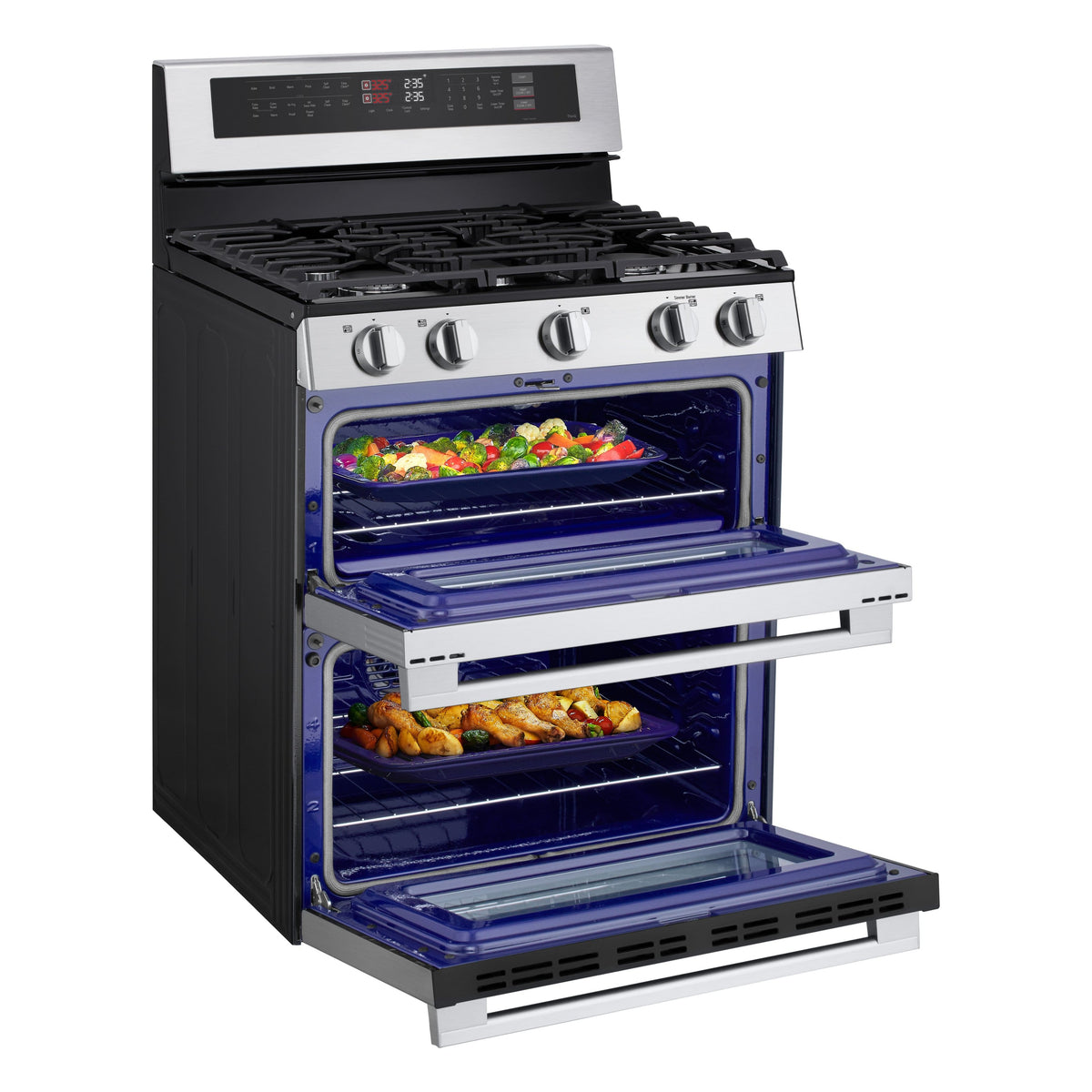 LG - 30-in Wide 6.9 Cu. Ft. Slide-In Double Oven Gas True Convection Smart Range with 5 Burners and UltraHeat 20K BTU Burner - Stainless Steel