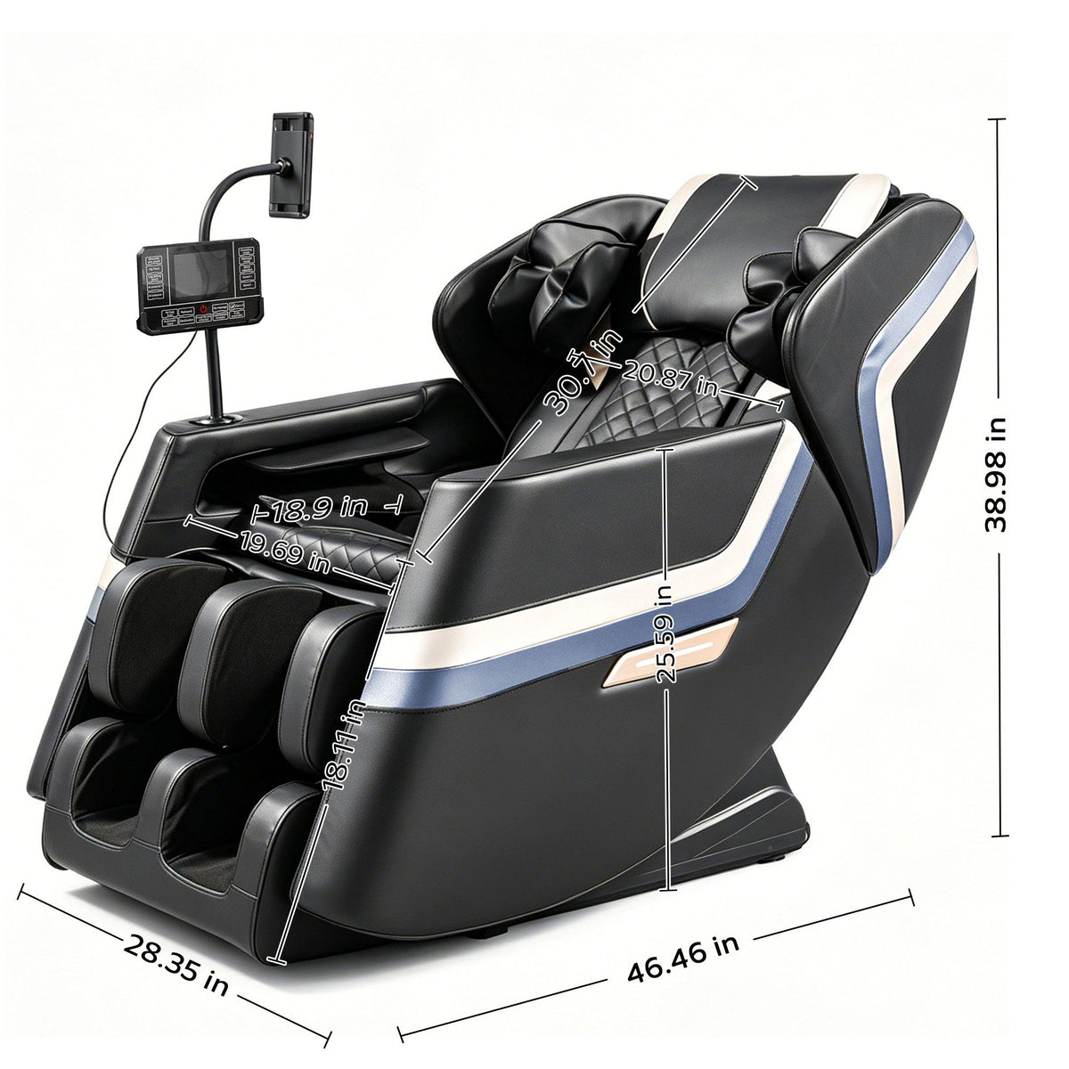 Sillón de masaje reclinable, gravedad cero y presión de aire de cuerpo completo - Negro