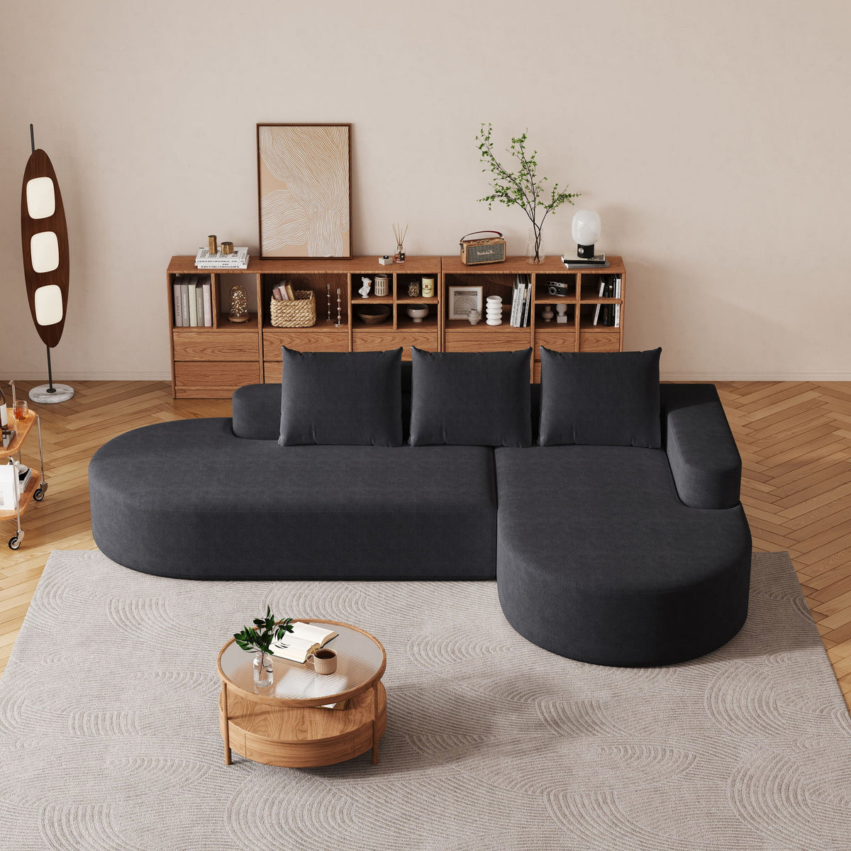 Sofá Curvo Moderno, Juego Seccional Modular en Forma de L Con 3 Almohadas