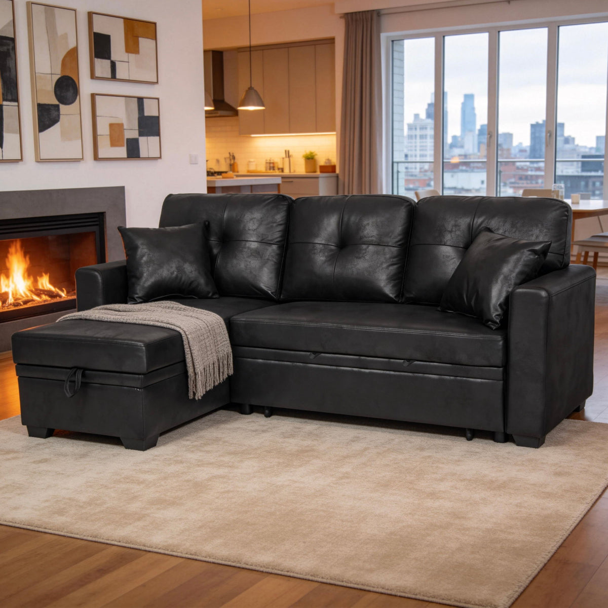 Sofá seccional con cama extraíble, chaise longue reversible