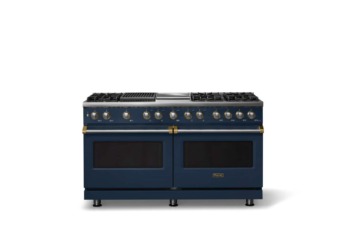 Viking - Pro 5 Series 9.4 Cu. Ft. Freestanding Sealed 8B LP DF Convection Range/Grdl/Grill - Slate Blue w. Brushed Brass Trim - Slate Blue