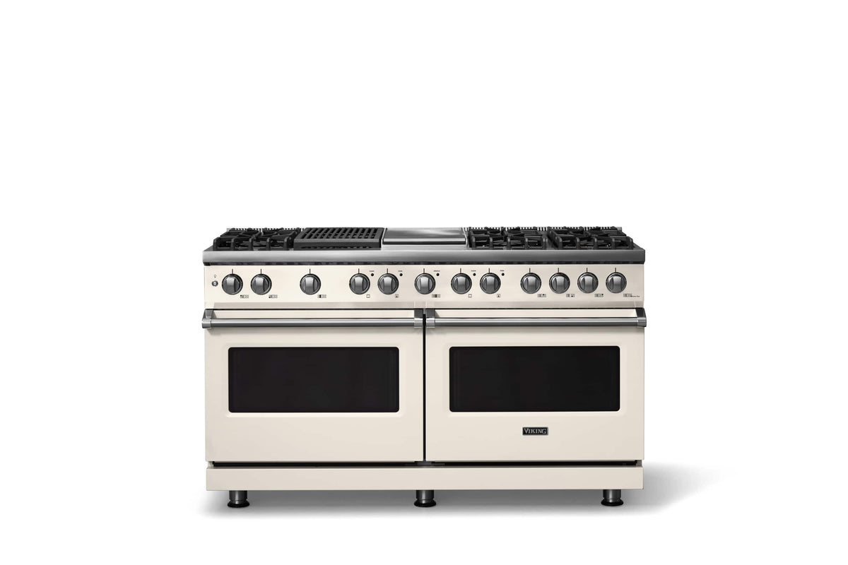Viking - 60"W. 8 Burner Pro 5 Series 9.4 Cu. Ft. Freestanding Sealed 8 Burner Dual Fuel Convection Range/Griddle/Grill - Pure White