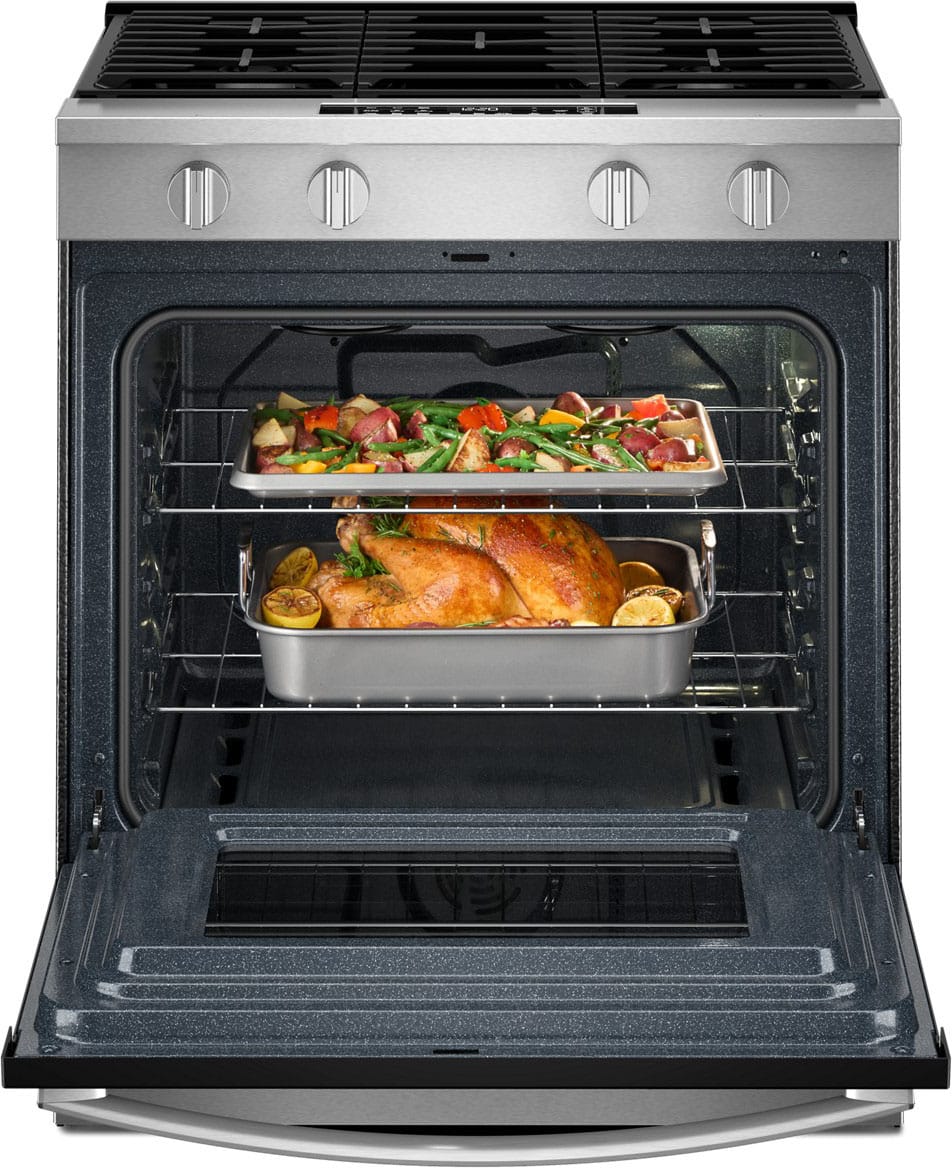Whirlpool - 30 in. Wide 4 burners 5.0 cu. ft. Smart Freestanding Slide-In Gas Range with Air Cooking Technology and Steam Clean - Stainless Steel