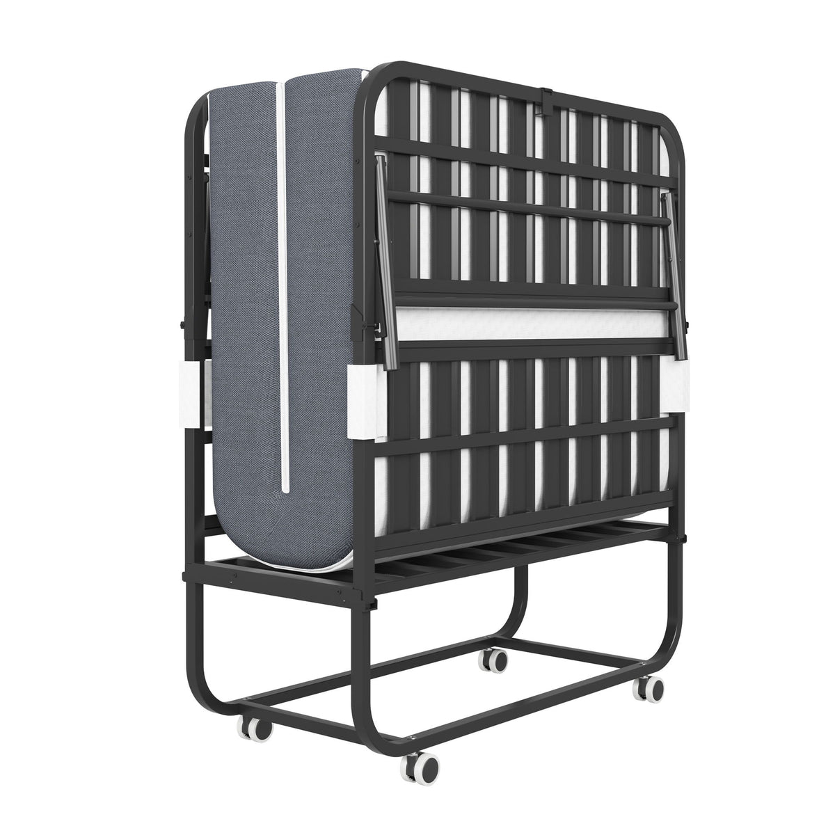 Cama Plegable Individual Extra Larga Para Personas Altas, Cama Plegable Resistente Para Invitados Con Colchón De Espuma Viscoelástica - Negro