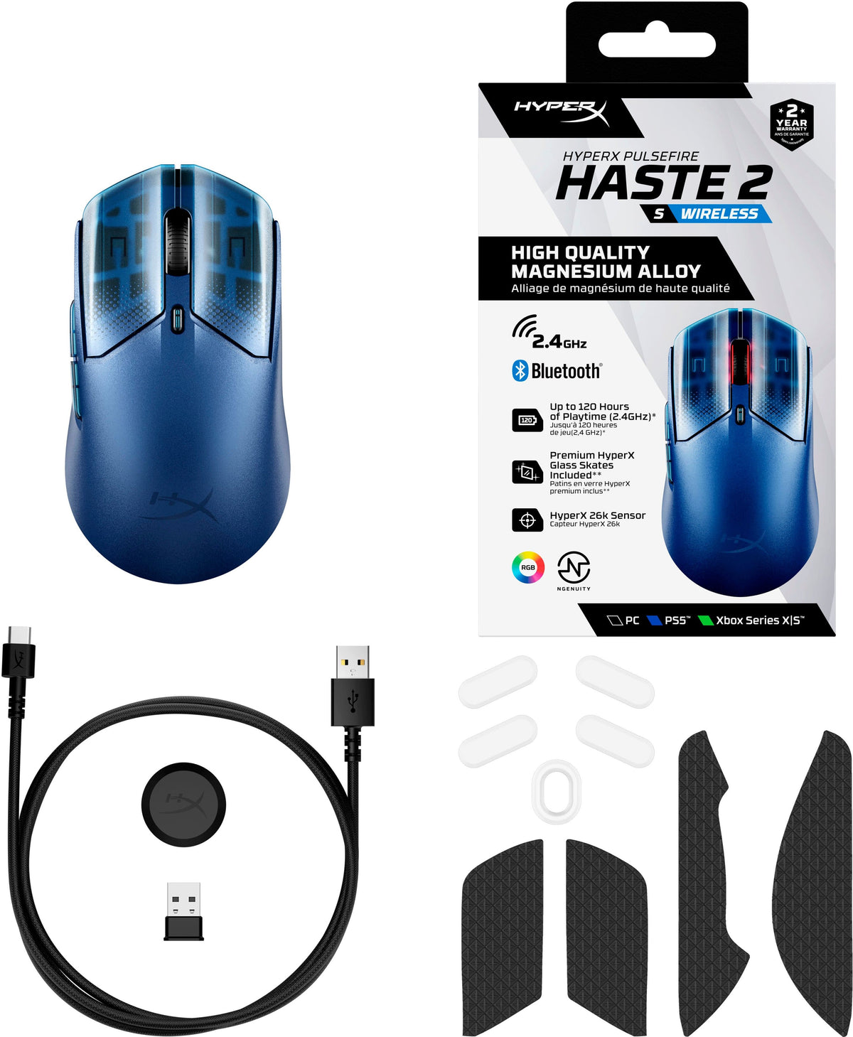 HyperX - Pulsefire Haste 2 S Lightweight Wireless Optical Gaming Mouse with RGB Lighting - Wireless - Navy