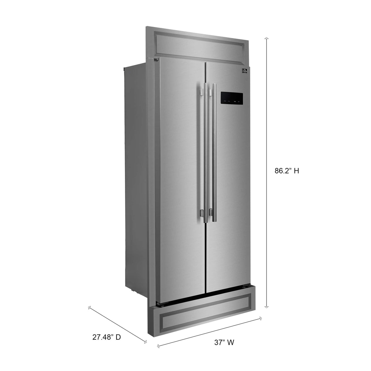 Forno Appliances - 37 in. Wide Salerno 15.6 Cu. Ft. Built-In Side-by-Side Refrigerator with Spill-proof Shelves - Stainless Steel VCM