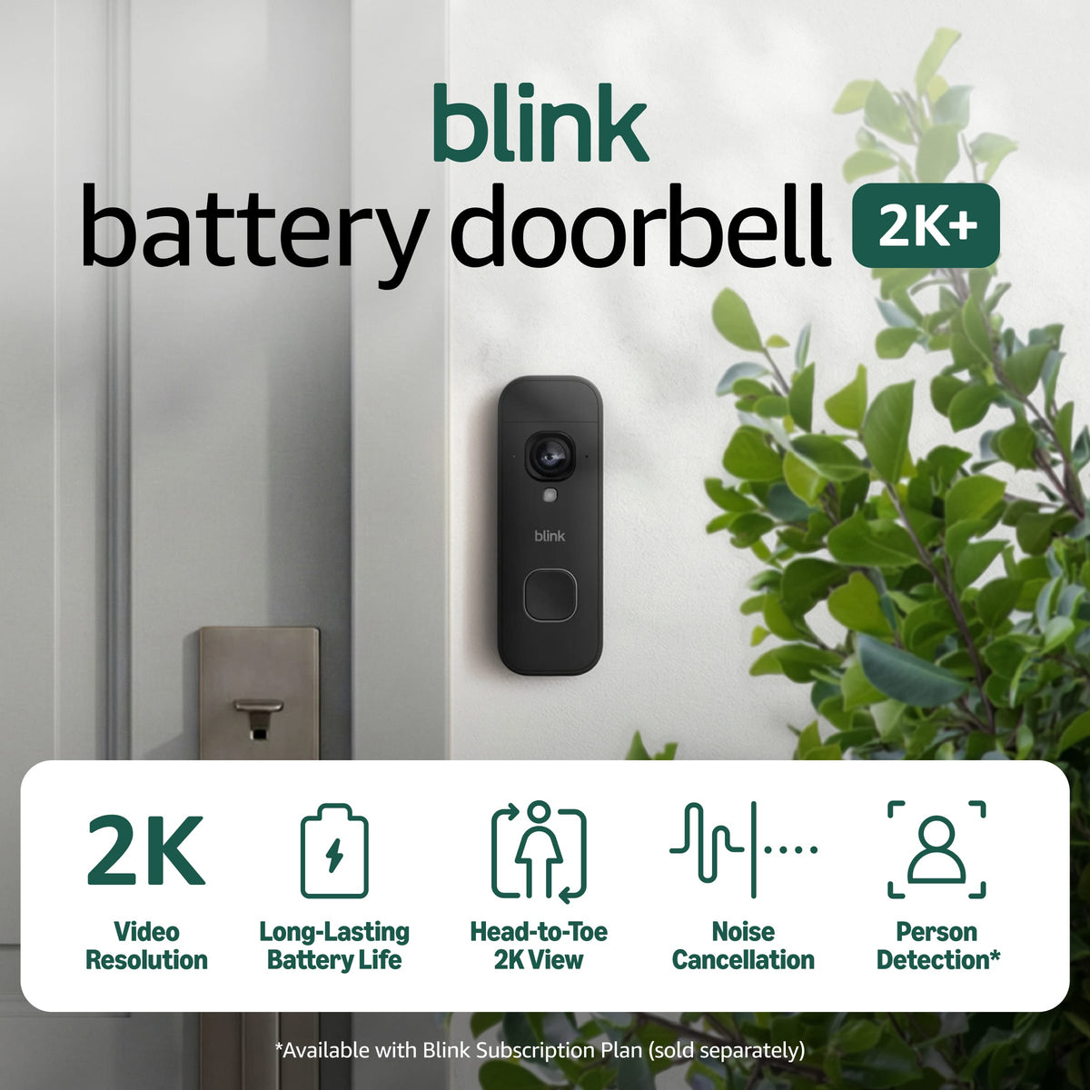 Blink - Battery Doorbell 2K+ (Add-On) - Wireless video doorbell, 2K resolution, enhanced audio - Black