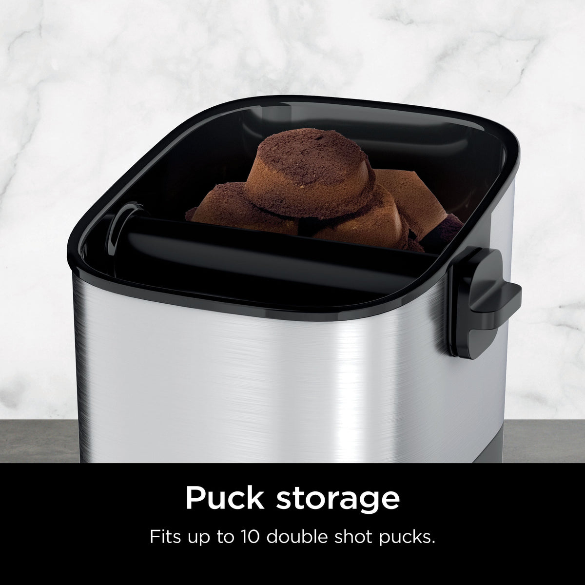 Ninja - Luxe Café Knock Box, Accessories for Espresso Machine, Non-slip Base, Holds 10 Double Shot Pucks - Silver