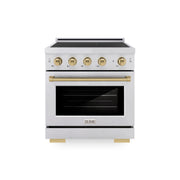 ZLINE - 30 in. Wide 4 Elements Autograph 4.2 cu. ft. Paramount Freestanding Induction Range in Satin Steel with Bronze Accents - Satin Stainless Steel