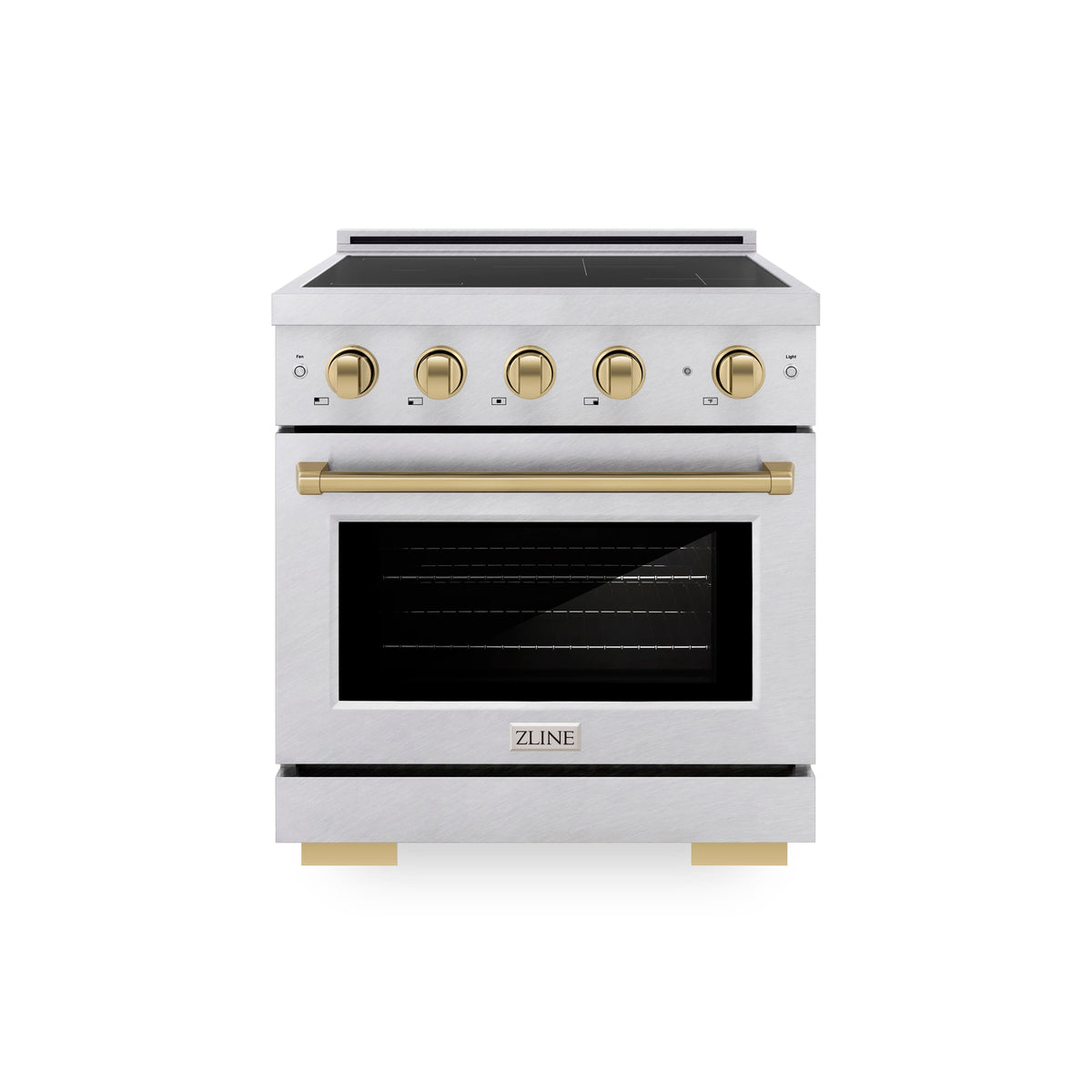 ZLINE - 30 in. Wide 4 Elements Autograph 4.2 cu. ft. Paramount Freestanding Induction Range in Satin Steel with Bronze Accents - Satin Stainless Steel