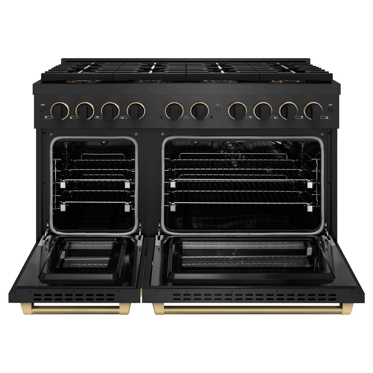 ZLINE - 48 in. Wide 8 Burner Designer 6.7 cu. ft. Double Oven Freestanding DuoPro Gas Range with Black and Bronze Accents - Black Satin Stainless Steel