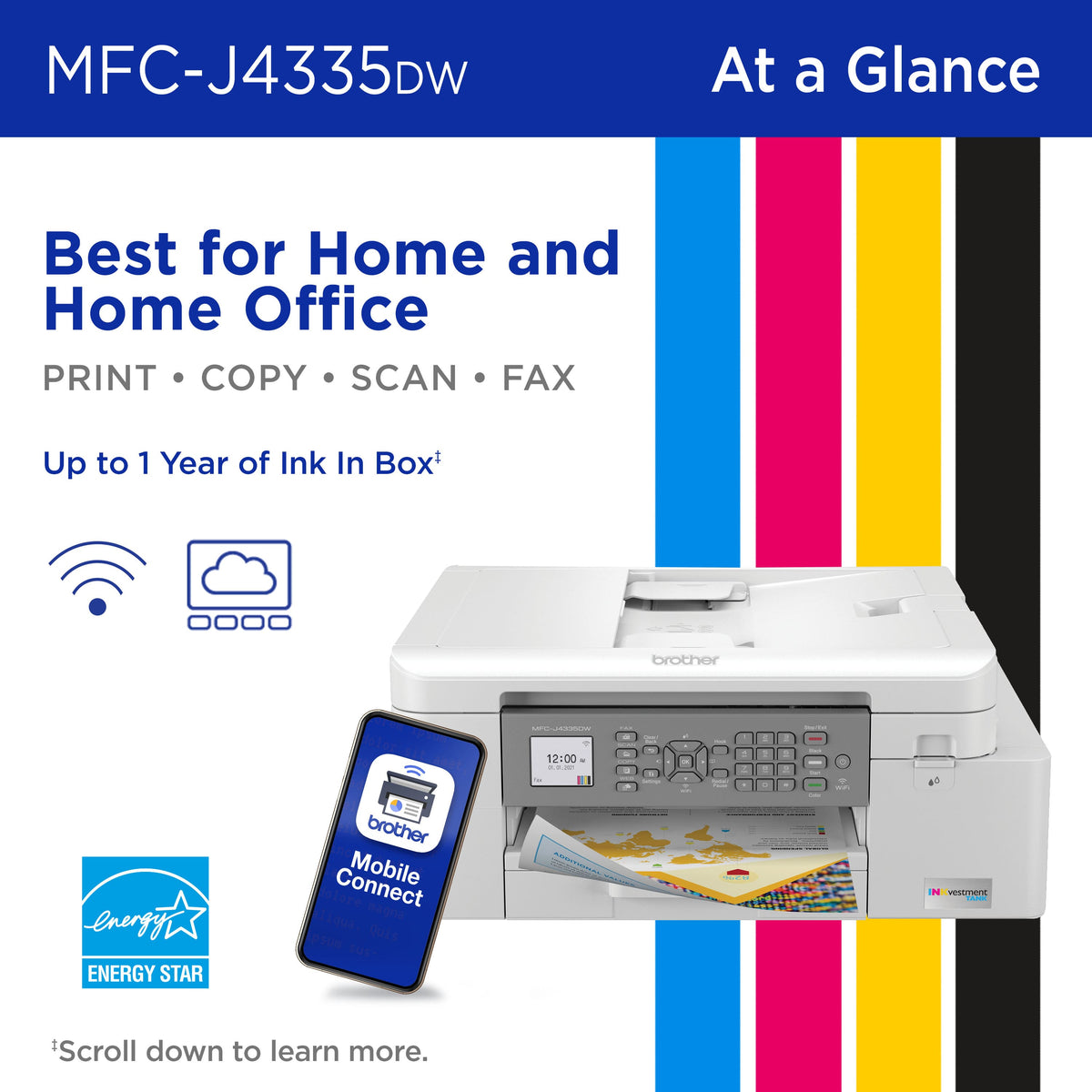 Brother - INKvestment MFC-J4535DW Wireless All-in-One Inkjet Printer with Up to 1-Year of Ink in-box - White/Gray