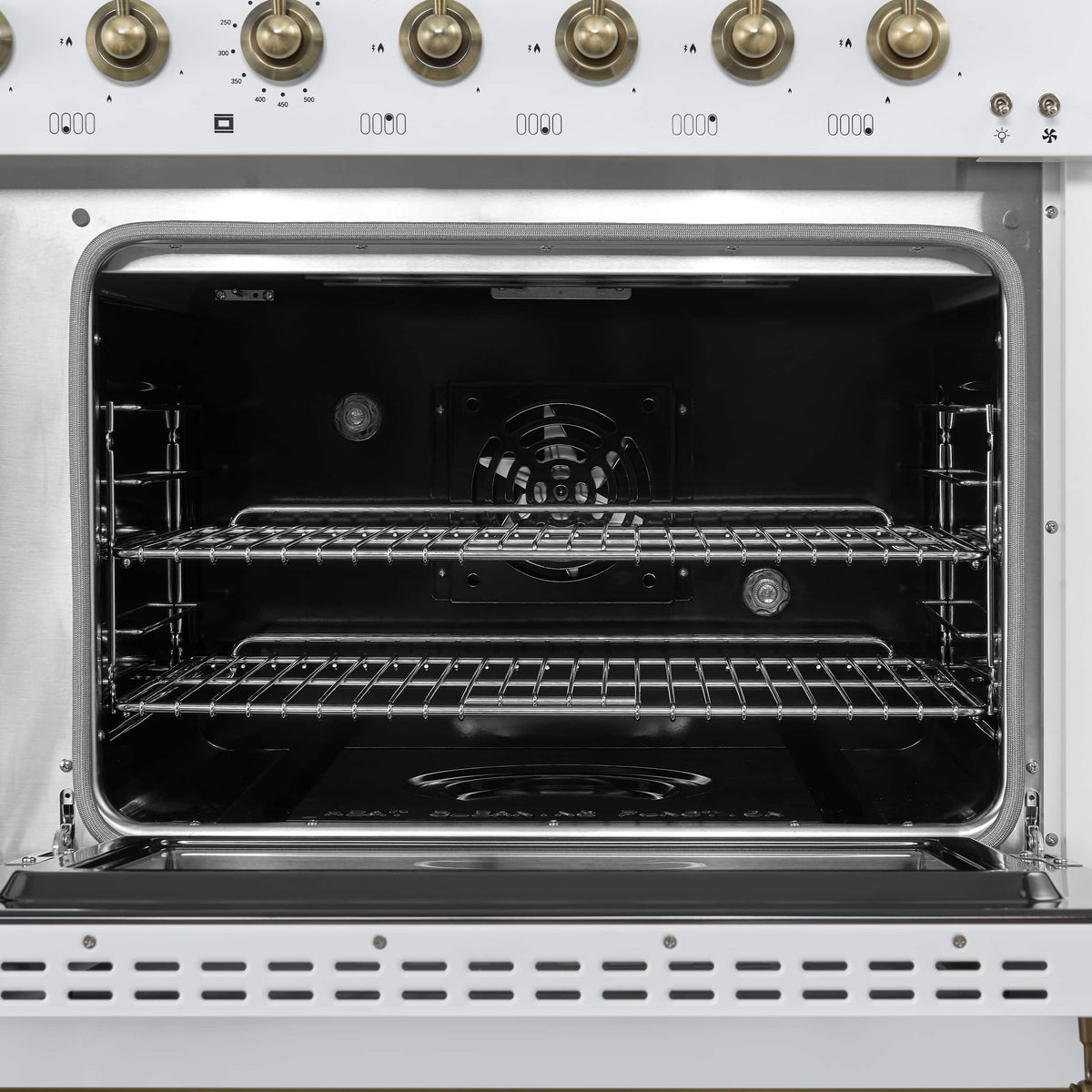 Forno Appliances - 48 in. Wide 8 Burner Antico 5.5 Cu. Ft. Freestanding Double Oven Dual Fuel Convection Range with Antique Brass Accents - White