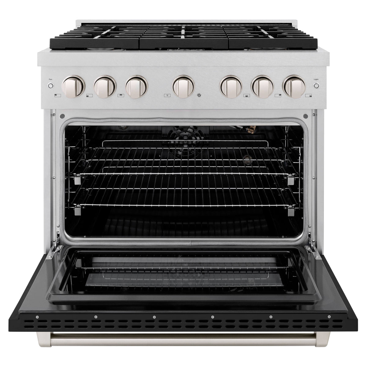 ZLINE - 36 in. Wide 6 Burner Paramount Gas Range and Convection Oven (SGRS-BLM-36) - Satin Steel/White Matte